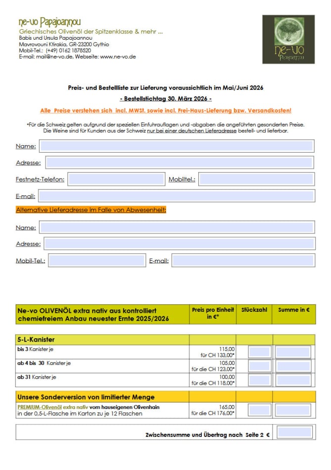 Ne-vo Preis-Bestellblatt 2026